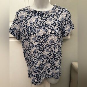 Women's S Ann Taylor LOFT top shirt floral blue white